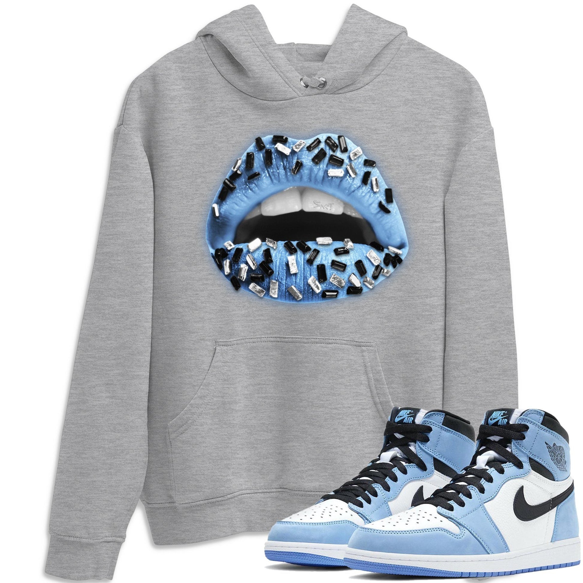 Jordan 1 University Blue Sneaker Match Tees Lips Jewel Sneaker Tees Jordan 1 University Blue Sneaker Release Tees Unisex Shirts