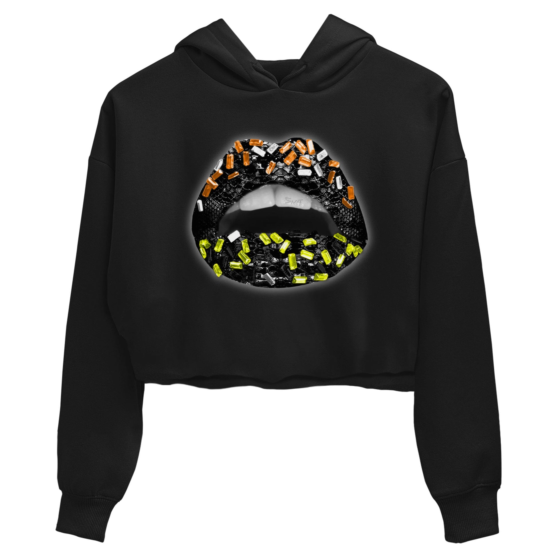 Dunk Mid Premium shirt to match jordans Lips Jewel sneaker tees Dunk Mid Halloween SNRT Sneaker Tees Sneaker Matching Clothing Brand Black 2 Crop T-Shirt