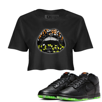 Dunk Mid Premium shirt to match jordans Lips Jewel sneaker tees Dunk Mid Halloween SNRT Sneaker Tees Sneaker Matching Clothing Brand Black 1 Crop T-Shirt
