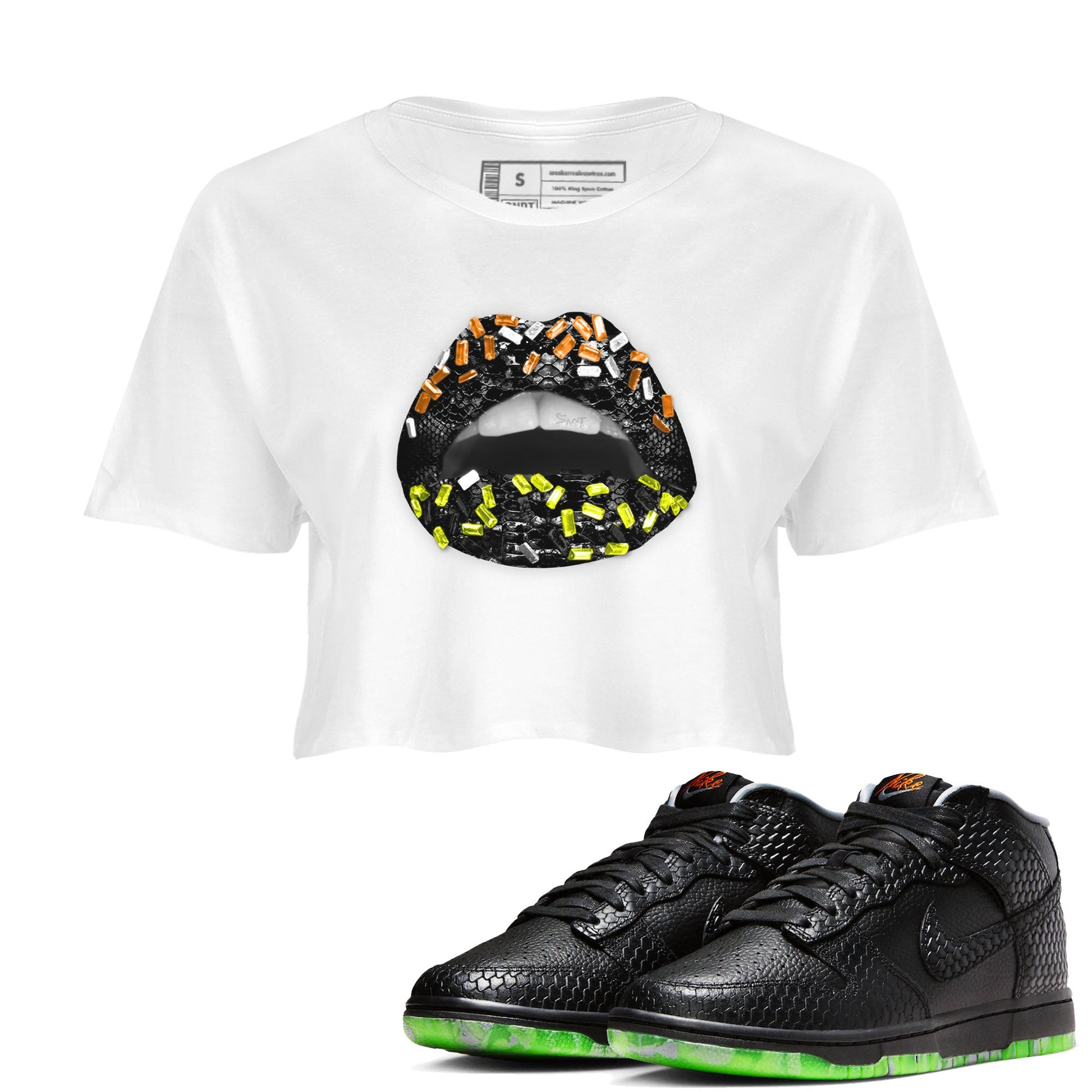 Dunk Mid Premium shirt to match jordans Lips Jewel sneaker tees Dunk Mid Halloween SNRT Sneaker Tees Sneaker Matching Clothing Brand White 1 Crop T-Shirt