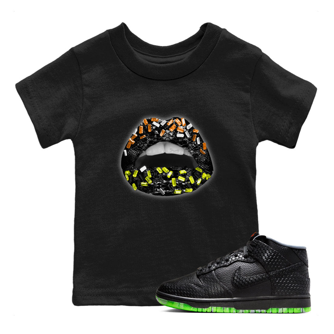 Dunk Mid Premium shirt to match jordans Lips Jewel sneaker tees Dunk Mid Halloween SNRT Sneaker Tees Sneaker Matching Clothing Brand Baby Toddler Black 1 T-Shirt