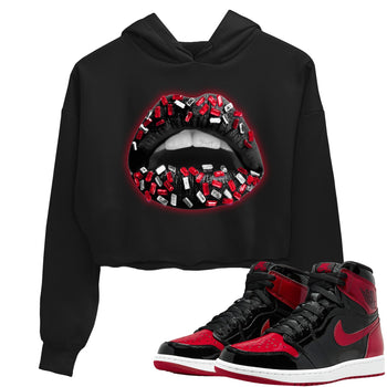 Jordan 1 Bred Patent Sneaker Match Tees Lips Jewel Sneaker Tees Jordan 1 Bred Patent Sneaker Release Tees Women's Shirts