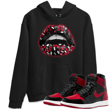 Jordan 1 Bred Patent Sneaker Match Tees Lips Jewel Sneaker Tees Jordan 1 Bred Patent Sneaker Release Tees Unisex Shirts
