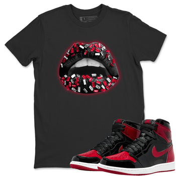 Jordan 1 Bred Patent Sneaker Match Tees Lips Jewel Sneaker Tees Jordan 1 Bred Patent Sneaker Release Tees Unisex Shirts