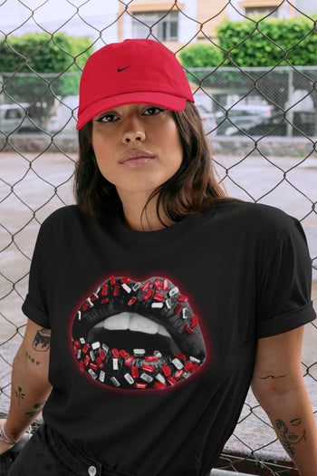 Jordan 1 Bred Patent Sneaker Match Tees Lips Jewel Sneaker Tees Jordan 1 Bred Patent Sneaker Release Tees Unisex Shirts