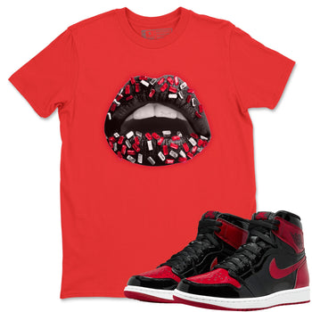 Jordan 1 Bred Patent Sneaker Match Tees Lips Jewel Sneaker Tees Jordan 1 Bred Patent Sneaker Release Tees Unisex Shirts