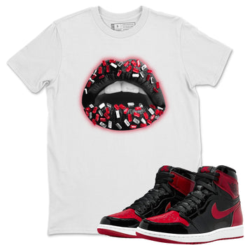 Jordan 1 Bred Patent Sneaker Match Tees Lips Jewel Sneaker Tees Jordan 1 Bred Patent Sneaker Release Tees Unisex Shirts