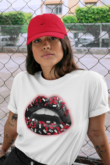 Jordan 1 Bred Patent Sneaker Match Tees Lips Jewel Sneaker Tees Jordan 1 Bred Patent Sneaker Release Tees Unisex Shirts