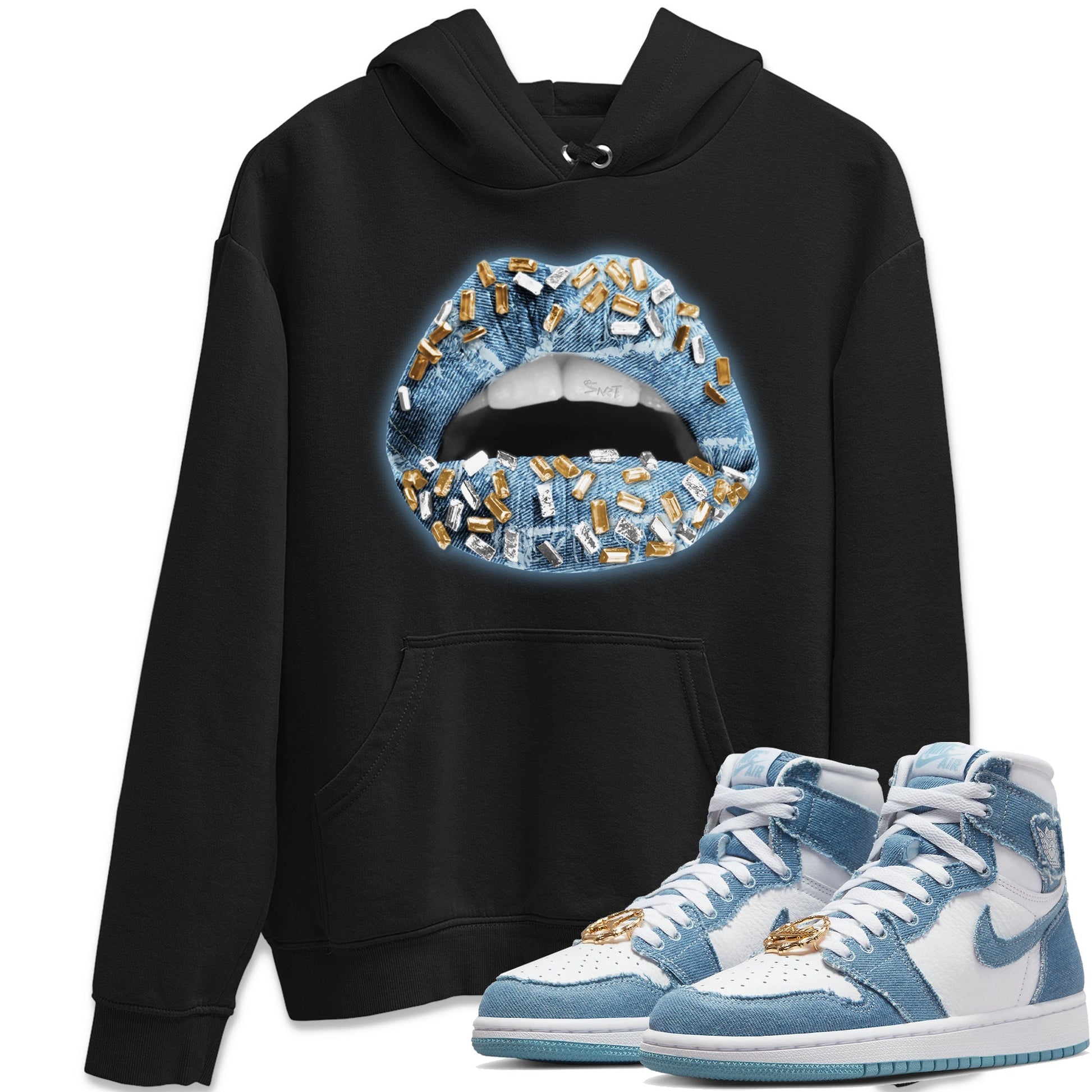 Jordan 1 Denim Sneaker Match Tees Lips Jewel Sneaker Tees Jordan 1 Denim Sneaker Release Tees Unisex Shirts