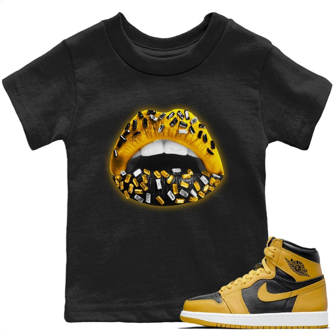 Jordan 1 Pollen Sneaker Match Tees Lips Jewel Sneaker Tees Jordan 1 Pollen Sneaker Release Tees Kids Shirts