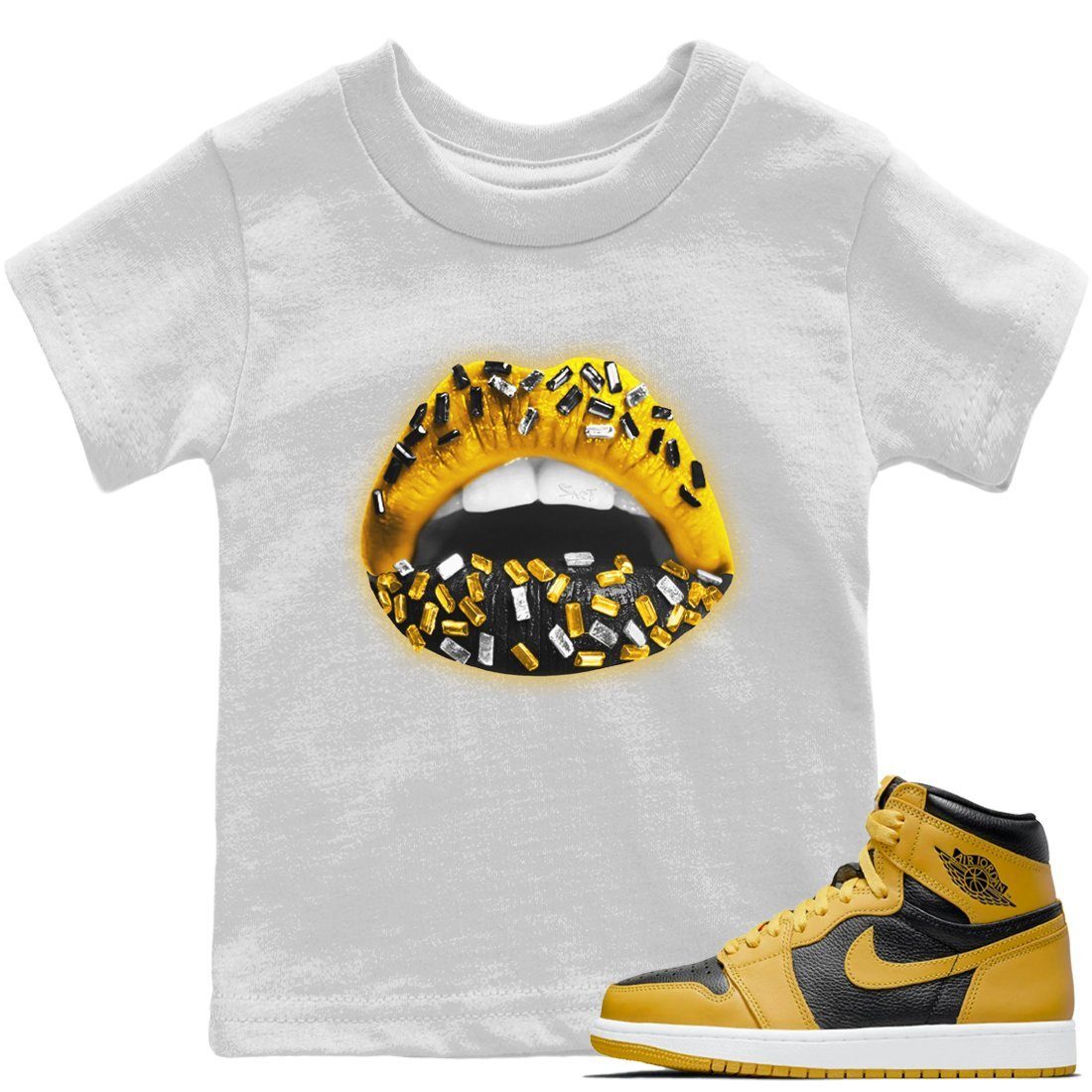 Jordan 1 Pollen Sneaker Match Tees Lips Jewel Sneaker Tees Jordan 1 Pollen Sneaker Release Tees Kids Shirts