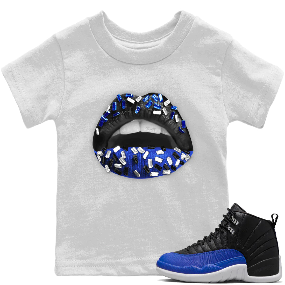 Jordan 12 Hyper Royal Sneaker Match Tees Lips Jewel Sneaker Tees Jordan 12 Hyper Royal Sneaker Release Tees Kids Shirts