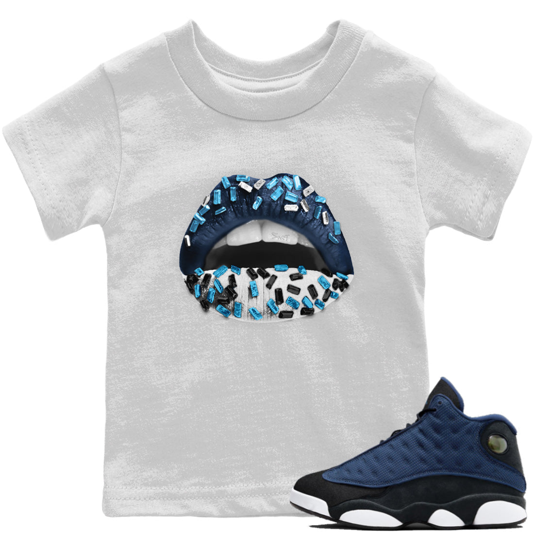 Jordan 13 Brave Blue Sneaker Match Tees Lips Jewel Sneaker Tees Jordan 13 Brave Blue Sneaker Release Tees Kids Shirts