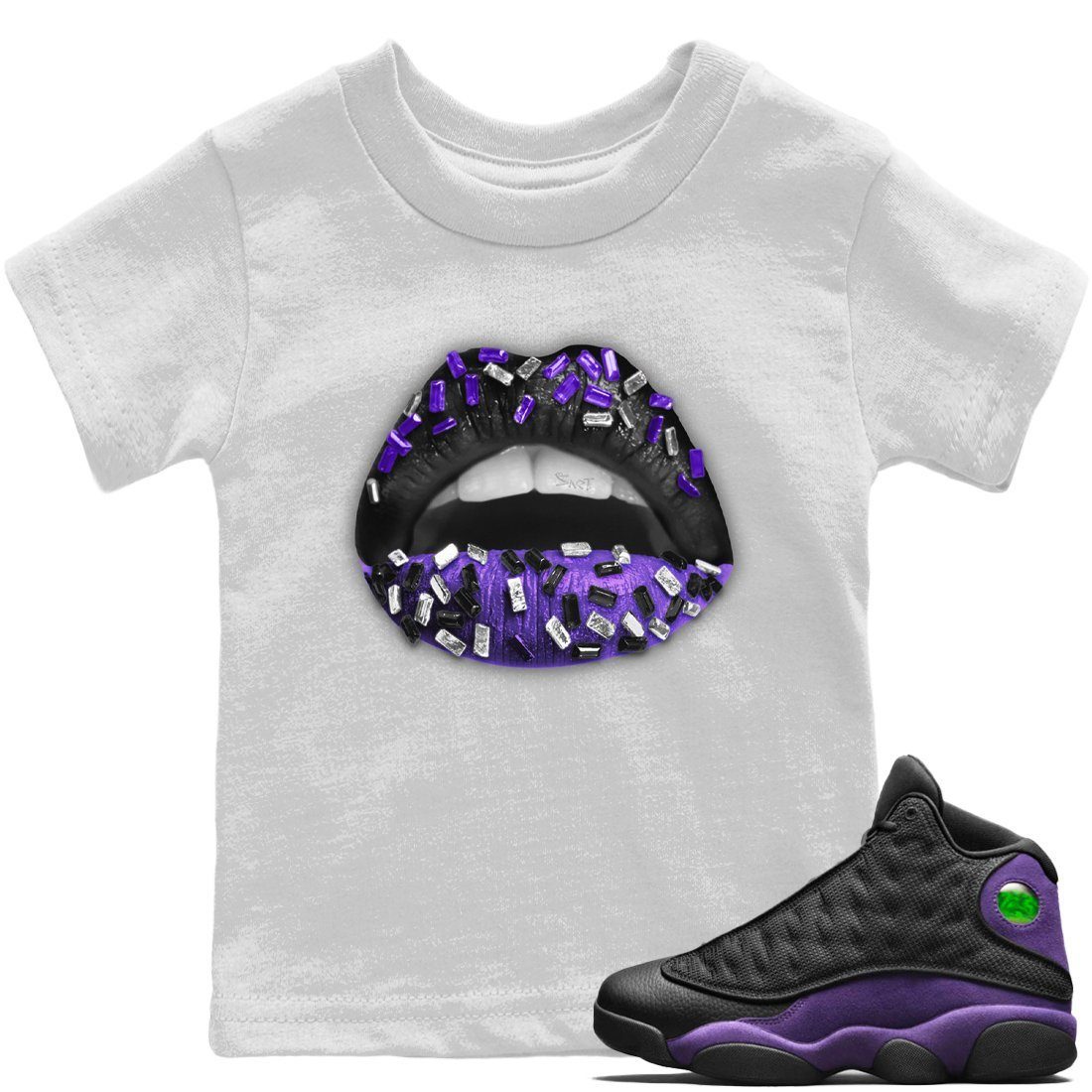 Jordan 13 Court Purple Sneaker Match Tees Lips Jewel Sneaker Tees Jordan 13 Court Purple Sneaker Release Tees Kids Shirts