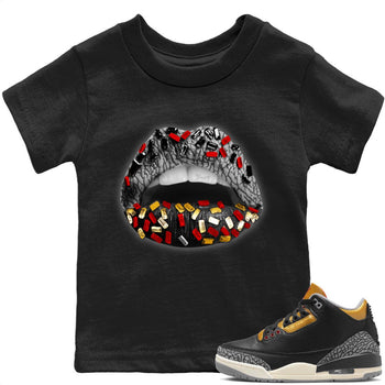 Jordan 3 Black Gold Sneaker Match Tees Lips Jewel Sneaker Tees Jordan 3 Black Gold Sneaker Release Tees Kids Shirts