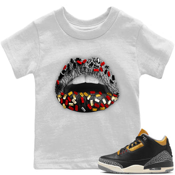Jordan 3 Black Gold Sneaker Match Tees Lips Jewel Sneaker Tees Jordan 3 Black Gold Sneaker Release Tees Kids Shirts