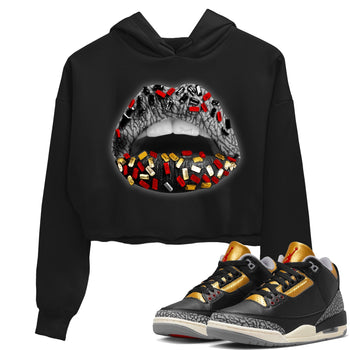 Jordan 3 Black Gold Sneaker Match Tees Lips Jewel Sneaker Tees Jordan 3 Black Gold Sneaker Release Tees Women's Shirts