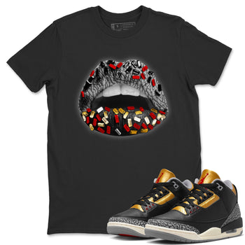 Jordan 3 Black Gold Sneaker Match Tees Lips Jewel Sneaker Tees Jordan 3 Black Gold Sneaker Release Tees Unisex Shirts