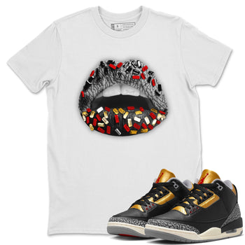 Jordan 3 Black Gold Sneaker Match Tees Lips Jewel Sneaker Tees Jordan 3 Black Gold Sneaker Release Tees Unisex Shirts