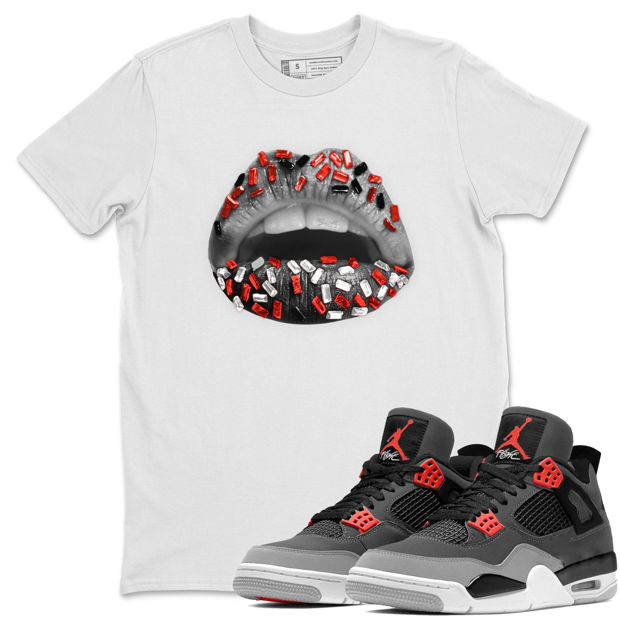 Jordan 4 Infrared Sneaker Match Tees Lips Jewel Sneaker Tees Jordan 4 Infrared Sneaker Release Tees Unisex Shirts