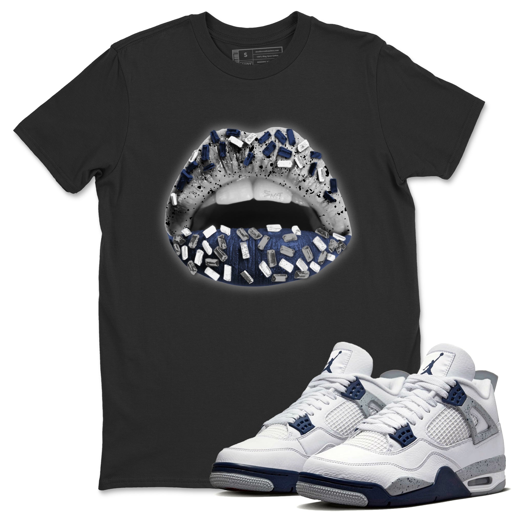 Jordan 4 Midnight Navy Sneaker Match Tees Lips Jewel Sneaker Tees Jordan 4 Midnight Navy Sneaker Release Tees Unisex Shirts