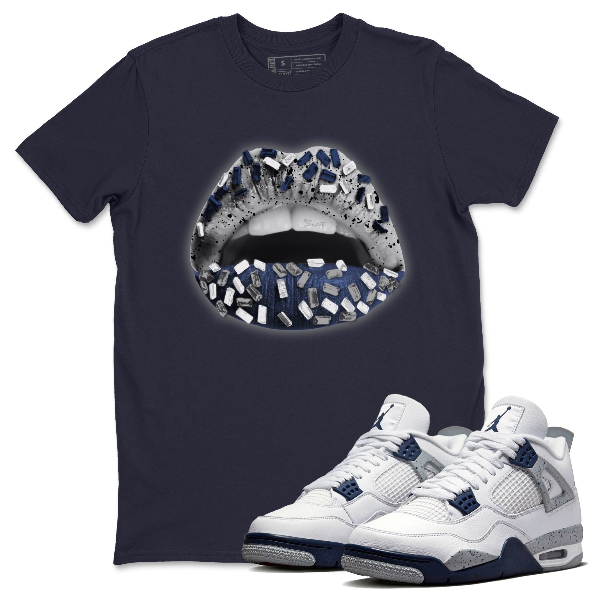 Jordan 4 Midnight Navy Sneaker Match Tees Lips Jewel Sneaker Tees Jordan 4 Midnight Navy Sneaker Release Tees Unisex Shirts