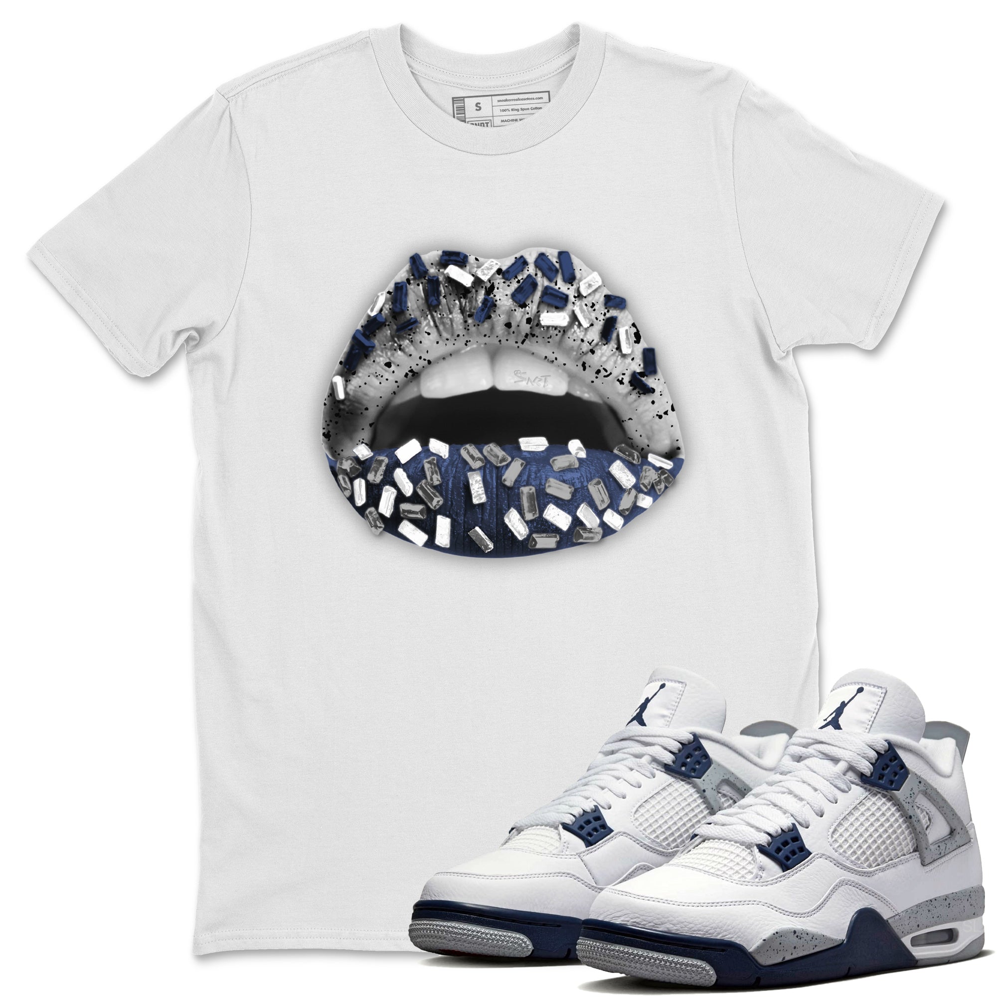 Jordan 4 Midnight Navy Sneaker Match Tees Lips Jewel Sneaker Tees Jordan 4 Midnight Navy Sneaker Release Tees Unisex Shirts