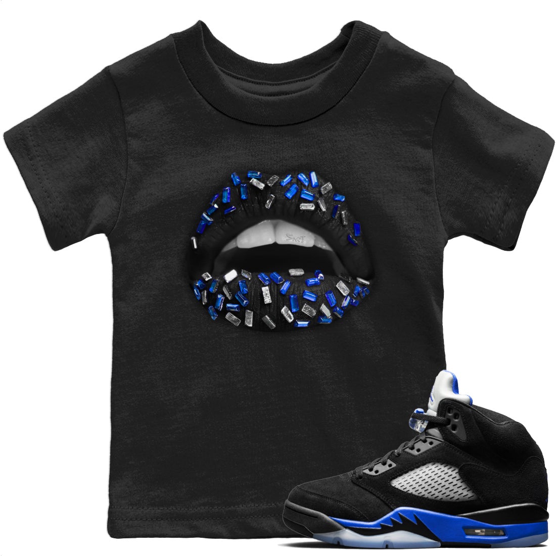 Jordan 5 Racer Blue Sneaker Match Tees Lips Jewel Sneaker Tees Jordan 5 Racer Blue Sneaker Release Tees Kids Shirts