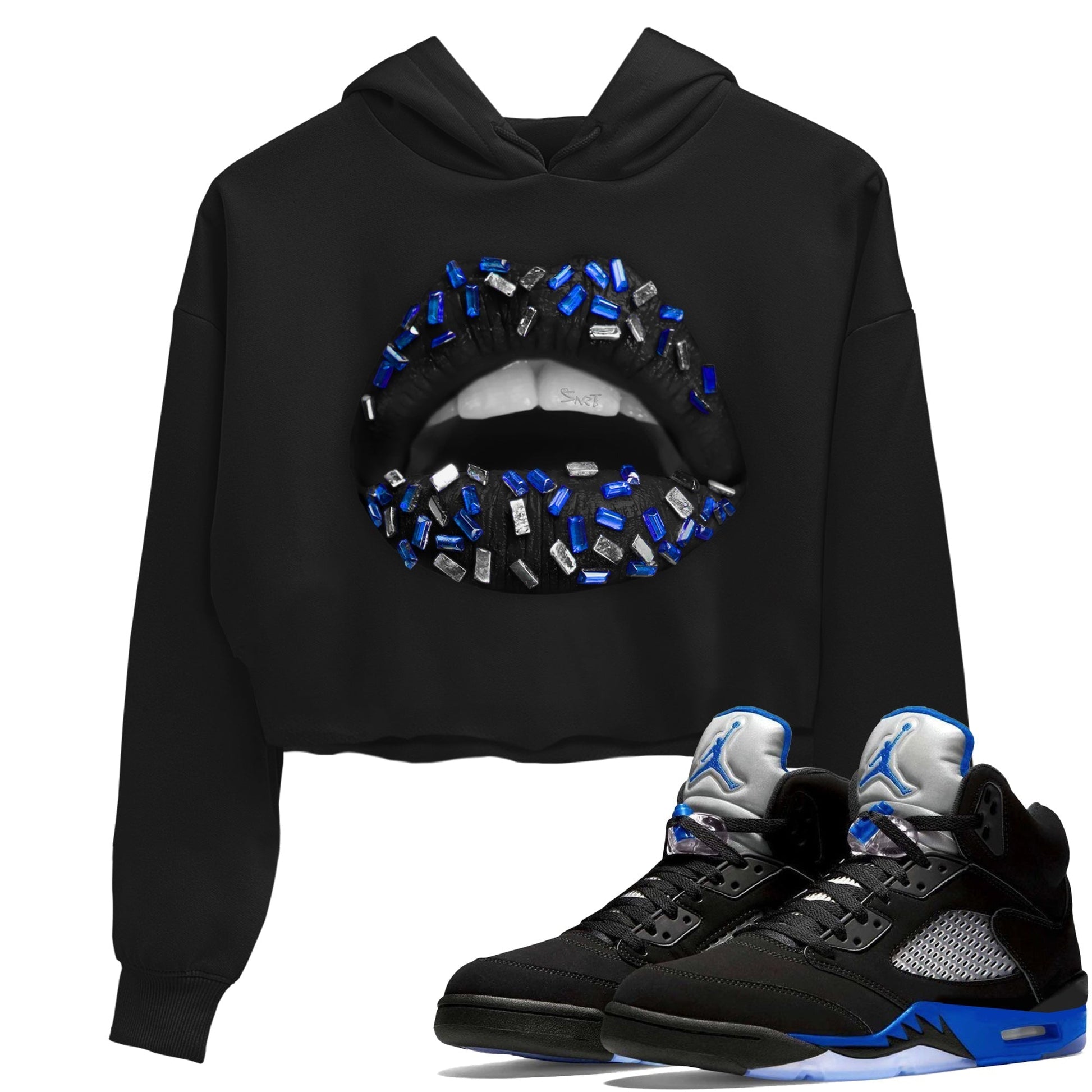 Jordan 5 Racer Blue Sneaker Match Tees Lips Jewel Sneaker Tees Jordan 5 Racer Blue Sneaker Release Tees Women's Shirts