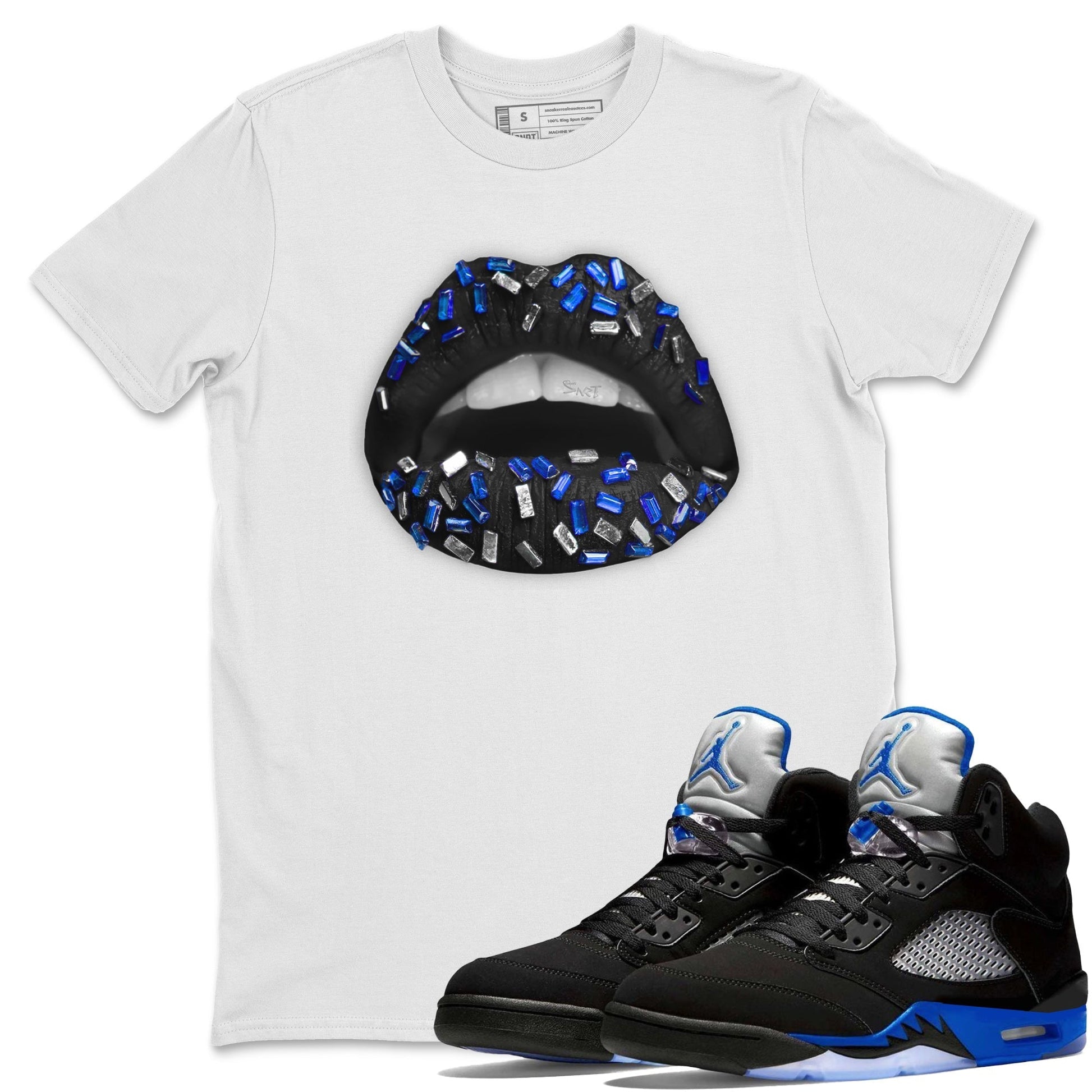 Jordan 5 Racer Blue Sneaker Match Tees Lips Jewel Sneaker Tees Jordan 5 Racer Blue Sneaker Release Tees Unisex Shirts