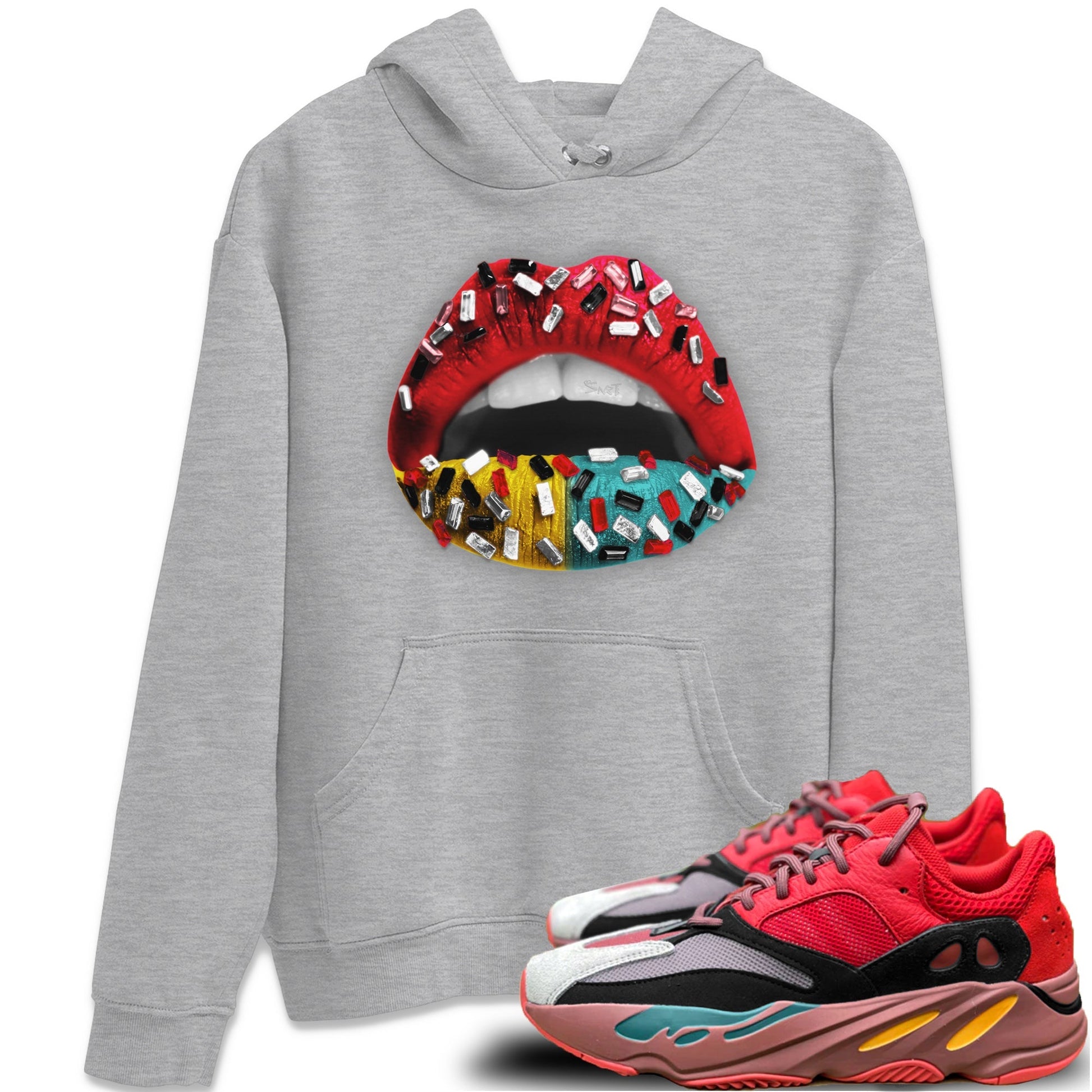 Yeezy 700 Hi-Res Red Sneaker Match Tees Lips Jewel Sneaker Tees Yeezy 700 Hi-Res Red Sneaker Release Tees Unisex Shirts