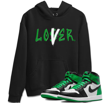Air Jordan 1 Celtics Sneaker Match Tees Loser Lover Sneaker Tees Air Jordan 1 Lucky Green Celtics Tees Unisex Shirts Black 1