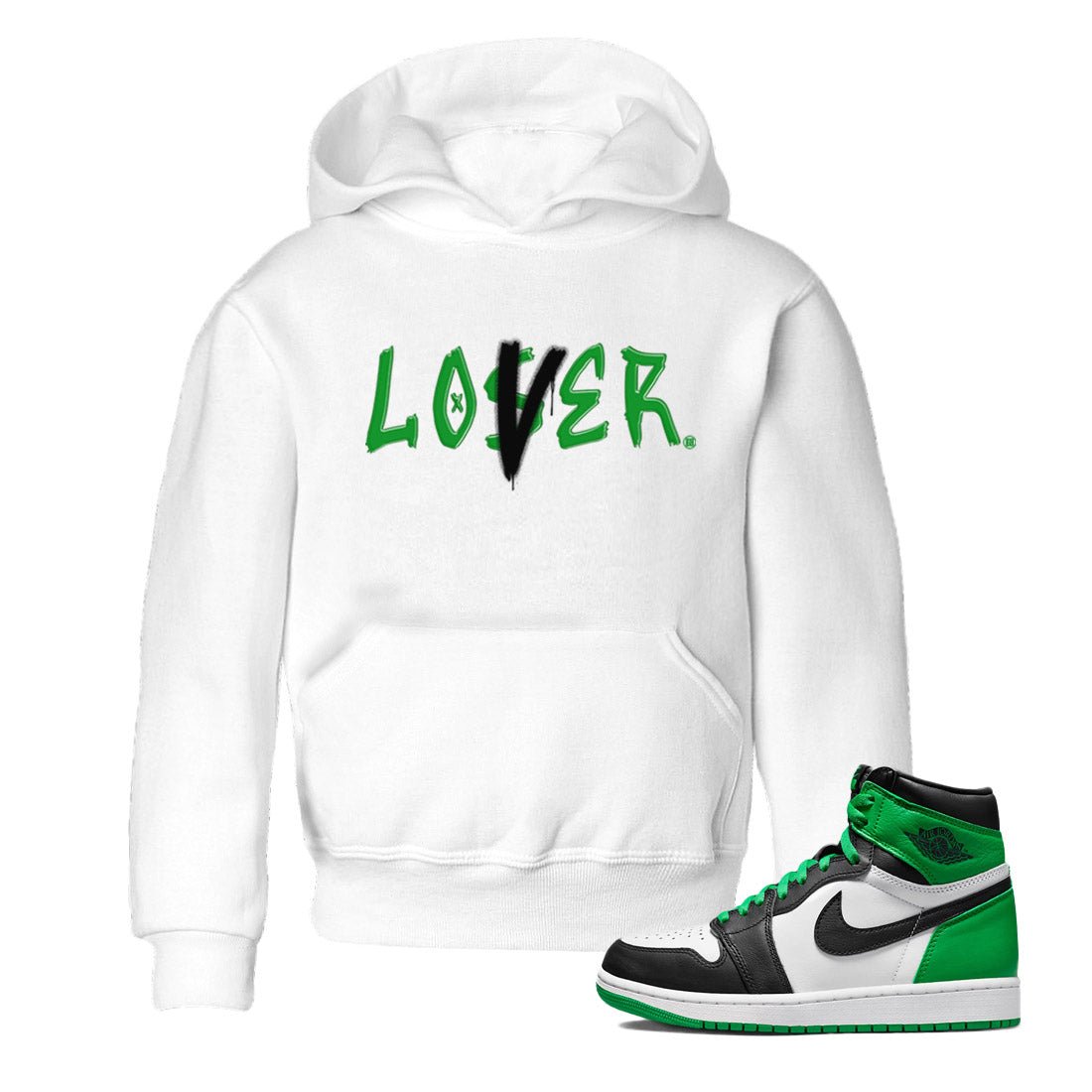 Air Jordan 1 Celtics Sneaker Match Tees Loser Lover Sneaker Tees Air Jordan 1 Lucky Green Celtics Tees Kids Shirts White 1