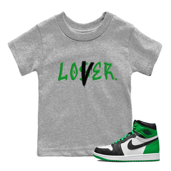 Air Jordan 1 Celtics Sneaker Match Tees Loser Lover Sneaker Tees Air Jordan 1 Lucky Green Celtics Tees Kids Shirts Heather Grey 1