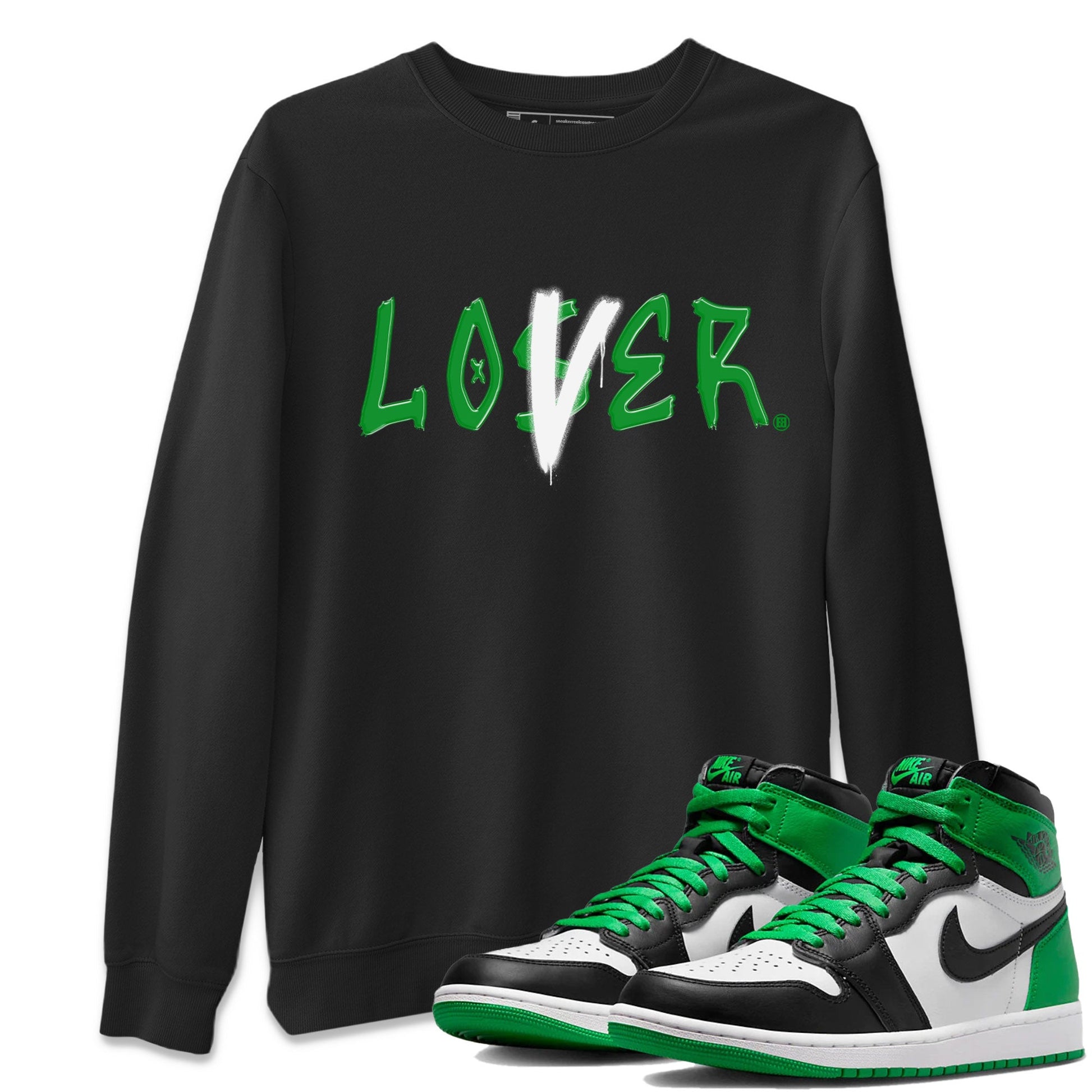 Air Jordan 1 Celtics Sneaker Match Tees Loser Lover Sneaker Tees Air Jordan 1 Lucky Green Celtics Tees Unisex Shirts Black 1