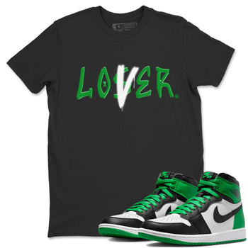 Air Jordan 1 Celtics Sneaker Match Tees Loser Lover Sneaker Tees Air Jordan 1 Lucky Green Celtics Tees Unisex Shirts Black 1