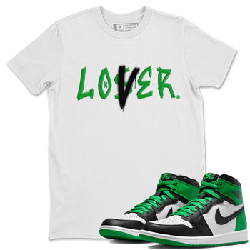 Air Jordan 1 Celtics Sneaker Match Tees Loser Lover Sneaker Tees Air Jordan 1 Lucky Green Celtics Tees Unisex Shirts White 1