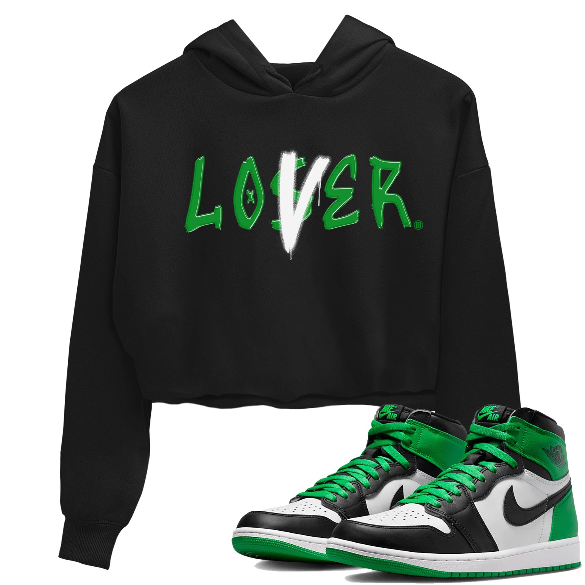 Air Jordan 1 Celtics Sneaker Match Tees Loser Lover Sneaker Tees Air Jordan 1 Lucky Green Celtics Tees Women's Shirts Black 1