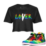 Air Jordan 1 X J Balvin shirt to match jordans Loser Lover sneaker tees Air Jordan 1 X J Balvin SNRT Sneaker Release Tees LGBT Pride T-Shirt Black 1 Crop T-Shirt