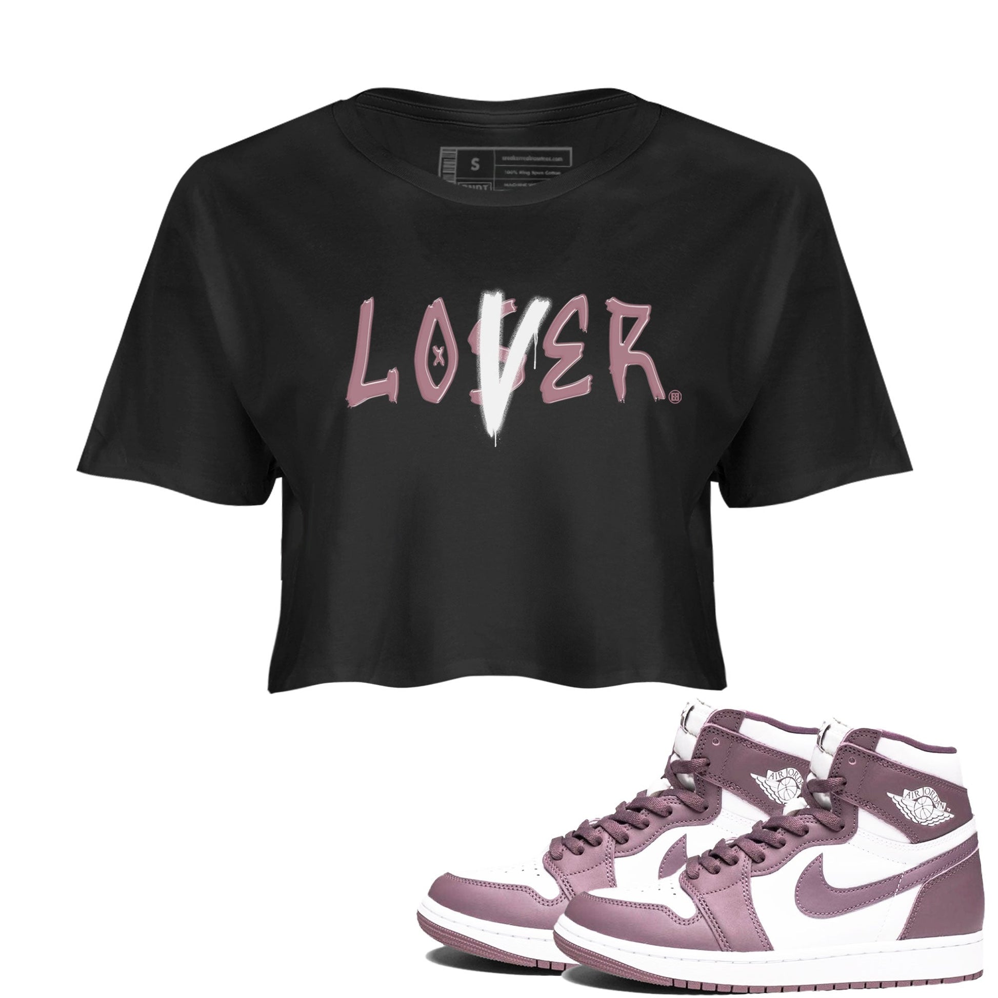 Air Jordan 1 Mauve shirt to match jordans Loser Lover sneaker tees 1s High OG Mauve SNRT Sneaker Tees Black 1 Crop T-Shirt