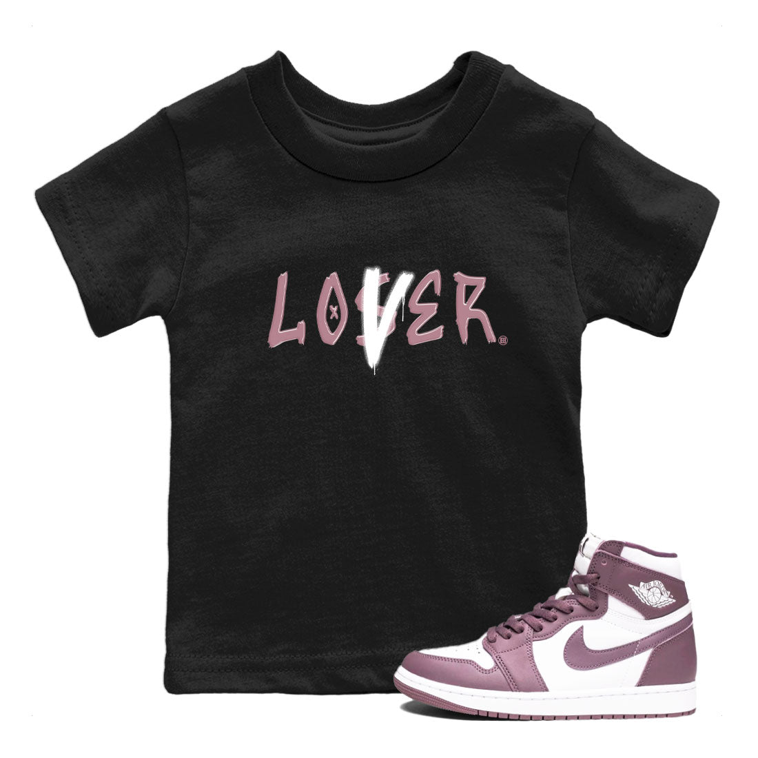 Air Jordan 1 Mauve shirt to match jordans Loser Lover sneaker tees 1s High OG Mauve SNRT Sneaker Tees Baby Toddler Black 1 T-Shirt