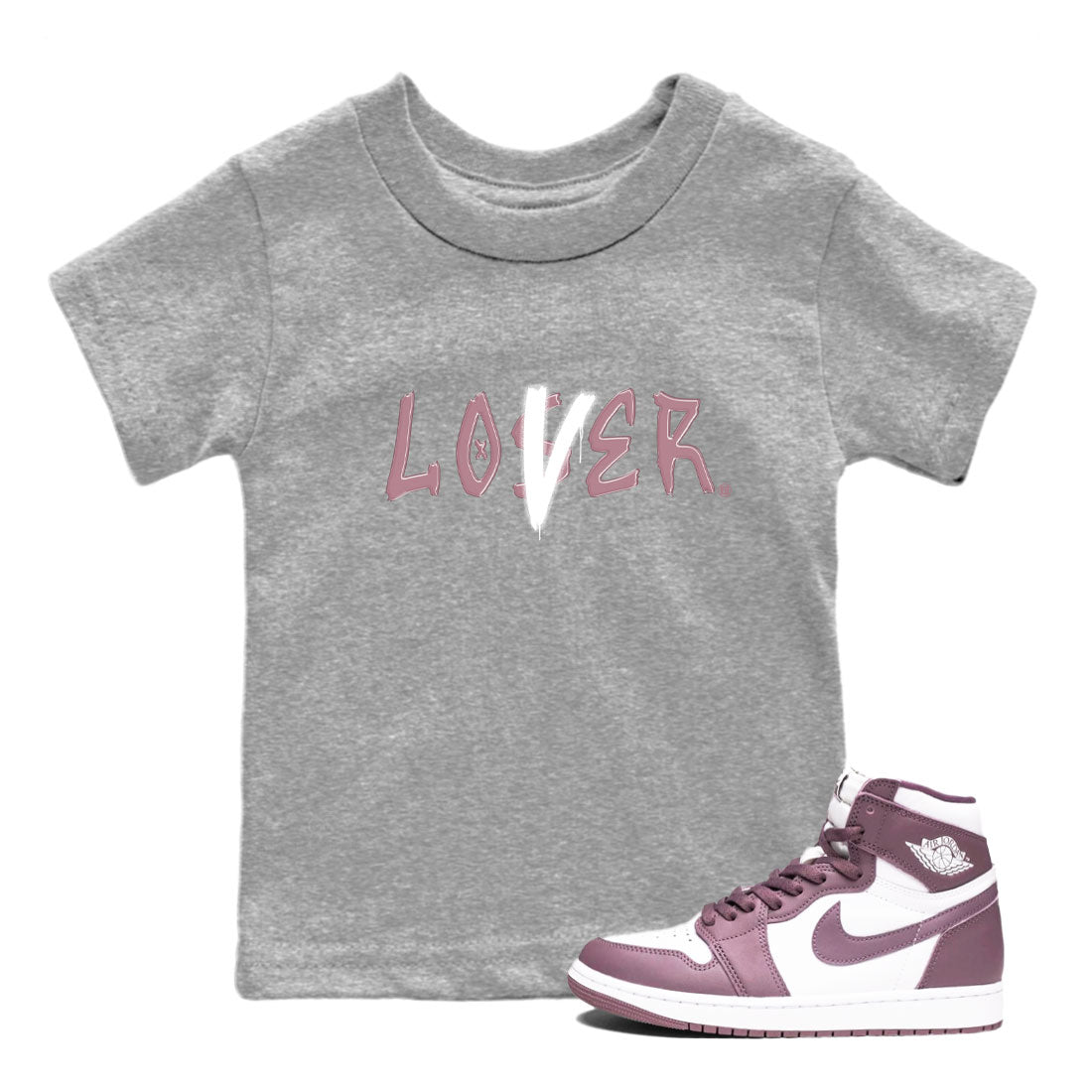 Air Jordan 1 Mauve shirt to match jordans Loser Lover sneaker tees 1s High OG Mauve SNRT Sneaker Tees Baby Toddler Heather Grey 1 T-Shirt