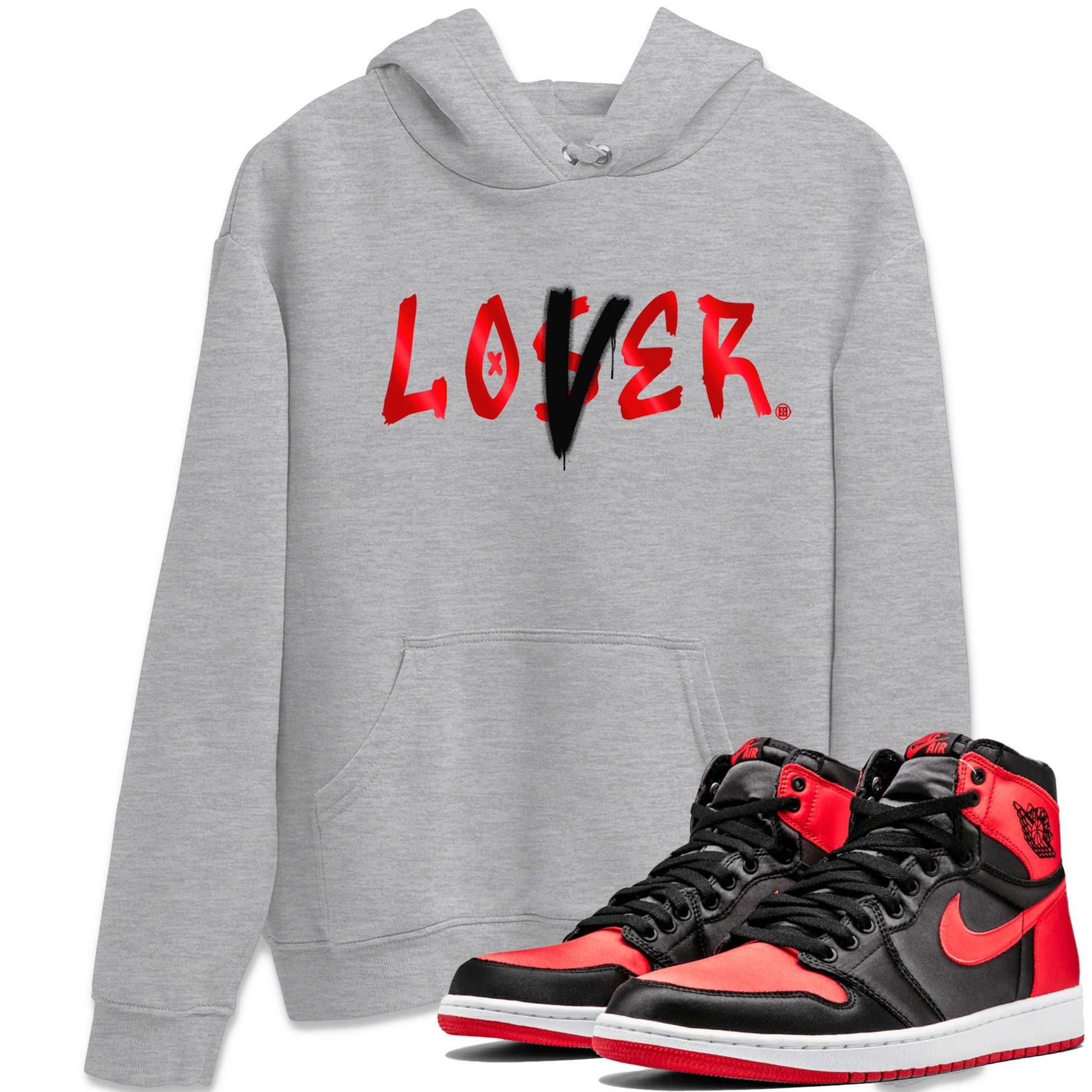 Air Jordan 1 Satin Bred Sneaker Match Tees Loser Lover Sneaker Tees Jordan 1 High OG Satin Bred Sneaker Release Tees Unisex Shirts Heather Grey 1