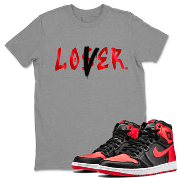 Air Jordan 1 Satin Bred Sneaker Match Tees Loser Lover Sneaker Tees Jordan 1 High OG Satin Bred Sneaker Release Tees Unisex Shirts Heather Grey 1