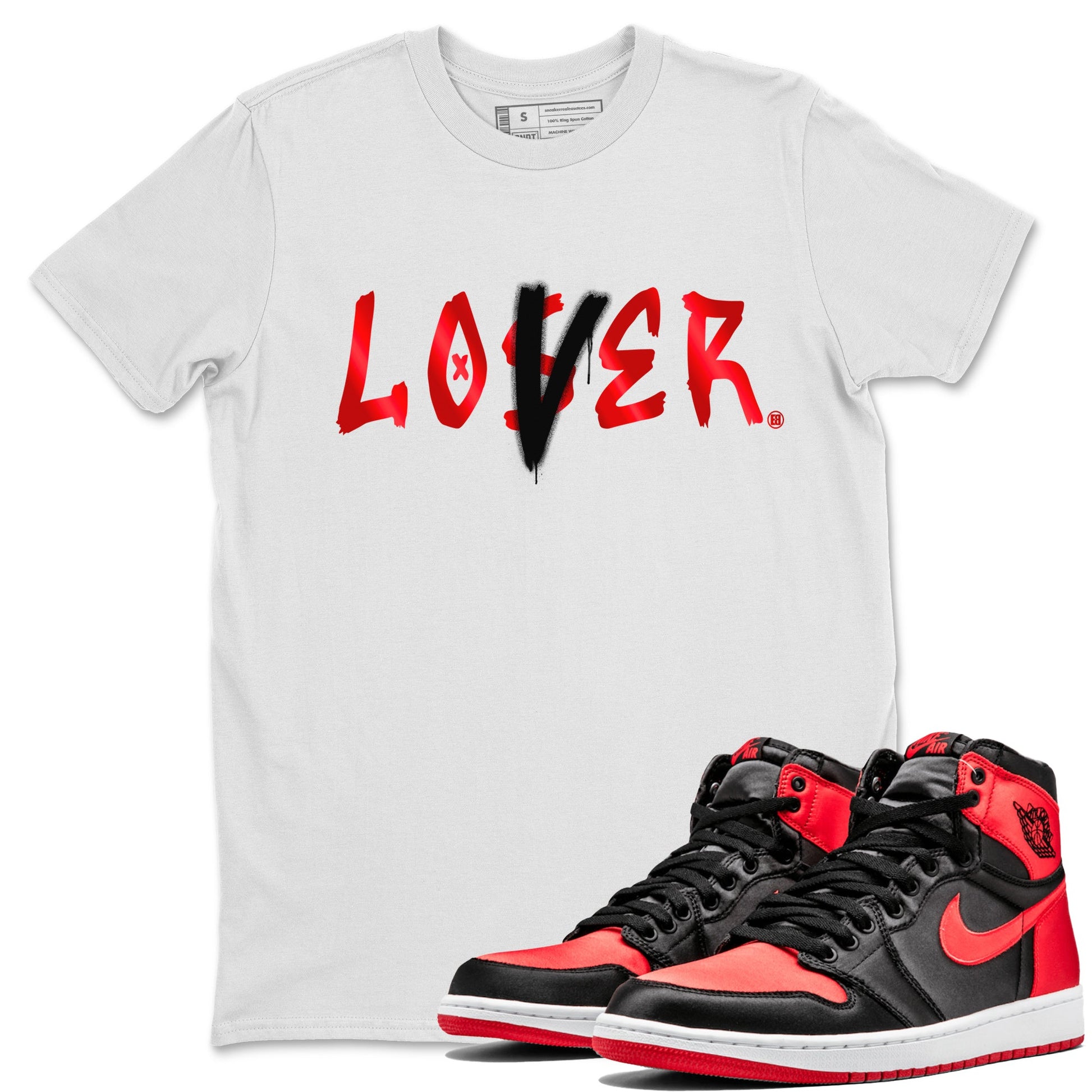 Air Jordan 1 Satin Bred Sneaker Match Tees Loser Lover Sneaker Tees Jordan 1 High OG Satin Bred Sneaker Release Tees Unisex Shirts White 1