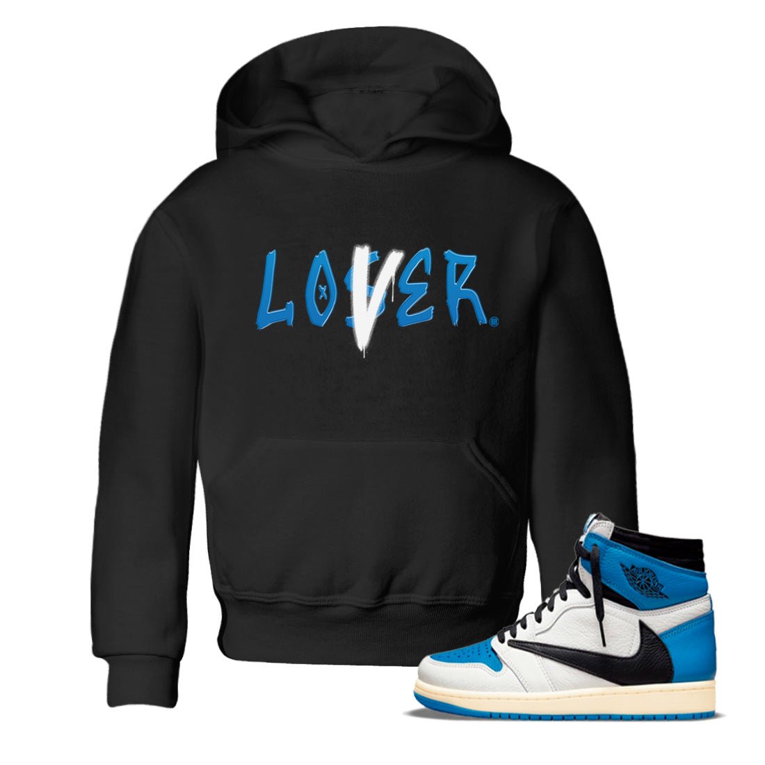Air Jordan 1 Travis Scott Fragment Sneaker Match Tees Loser Lover Sneaker Tees Air Jordan 1 High x Travis Scott x Fragment Sneaker Release Tees Kids Shirts Black 1