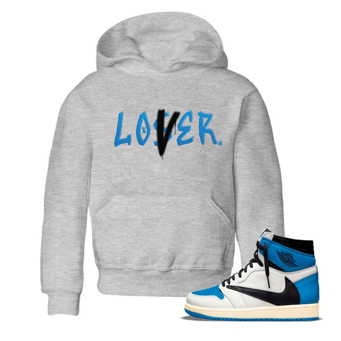 Air Jordan 1 Travis Scott Fragment Sneaker Match Tees Loser Lover Sneaker Tees Air Jordan 1 High x Travis Scott x Fragment Sneaker Release Tees Kids Shirts Heather Grey 1