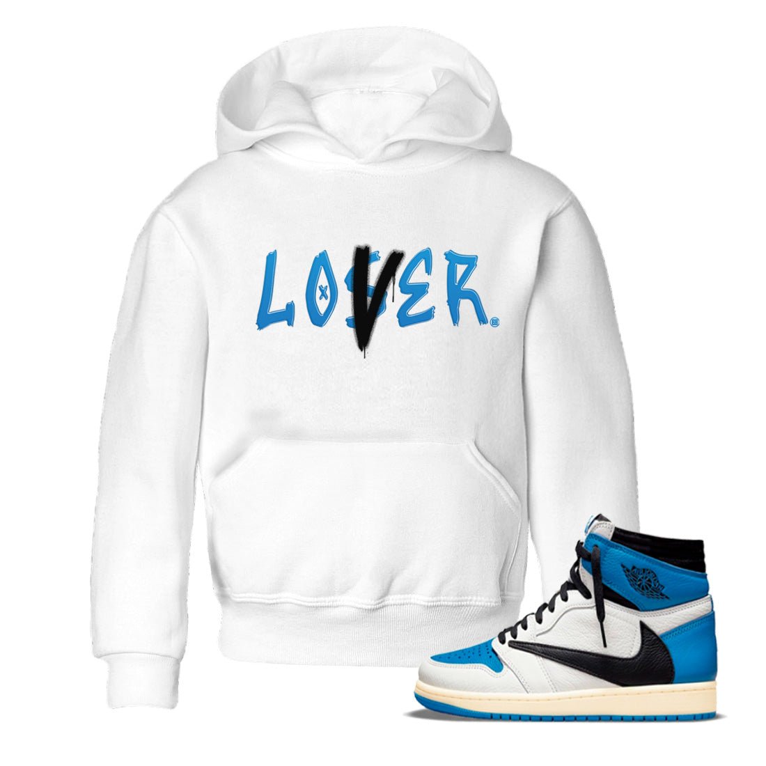 Air Jordan 1 Travis Scott Fragment Sneaker Match Tees Loser Lover Sneaker Tees Air Jordan 1 High x Travis Scott x Fragment Sneaker Release Tees Kids Shirts White 1