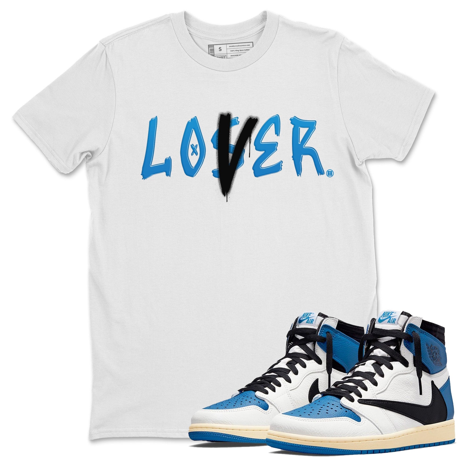 Air Jordan 1 Travis Scott Fragment Sneaker Match Tees Loser Lover Sneaker Tees Air Jordan 1 High x Travis Scott x Fragment Sneaker Release Tees Unisex Shirts White 1
