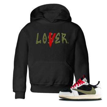 Air Jordan 1 Travis Scott Olive Sneaker Match Tees Loser Lover Sneaker Tees Air Jordan 1 Low x Travis Scott x Olive Sneaker Release Tees Kids Shirts Black 1